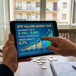 Mani di un investitore sul tablet con il grafico del BTP Valore Marzo 2026 e rendimenti netti 3,10%-3,60%
